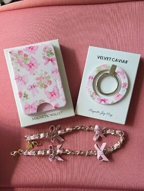Velvet Caviar Pink Floral Bow Phone Case Set 4pc
